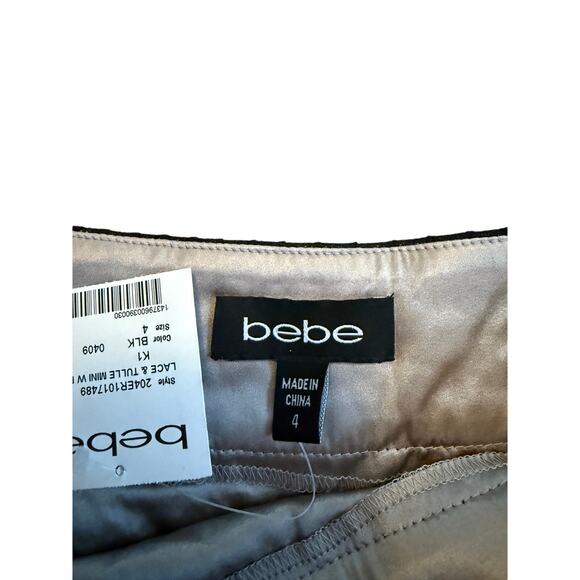 NWT Bebe Vintage Y2K Black Beige Nude Lace Feather Tulle Mesh Silk Mini Skirt 4 - Picture 4 of 5